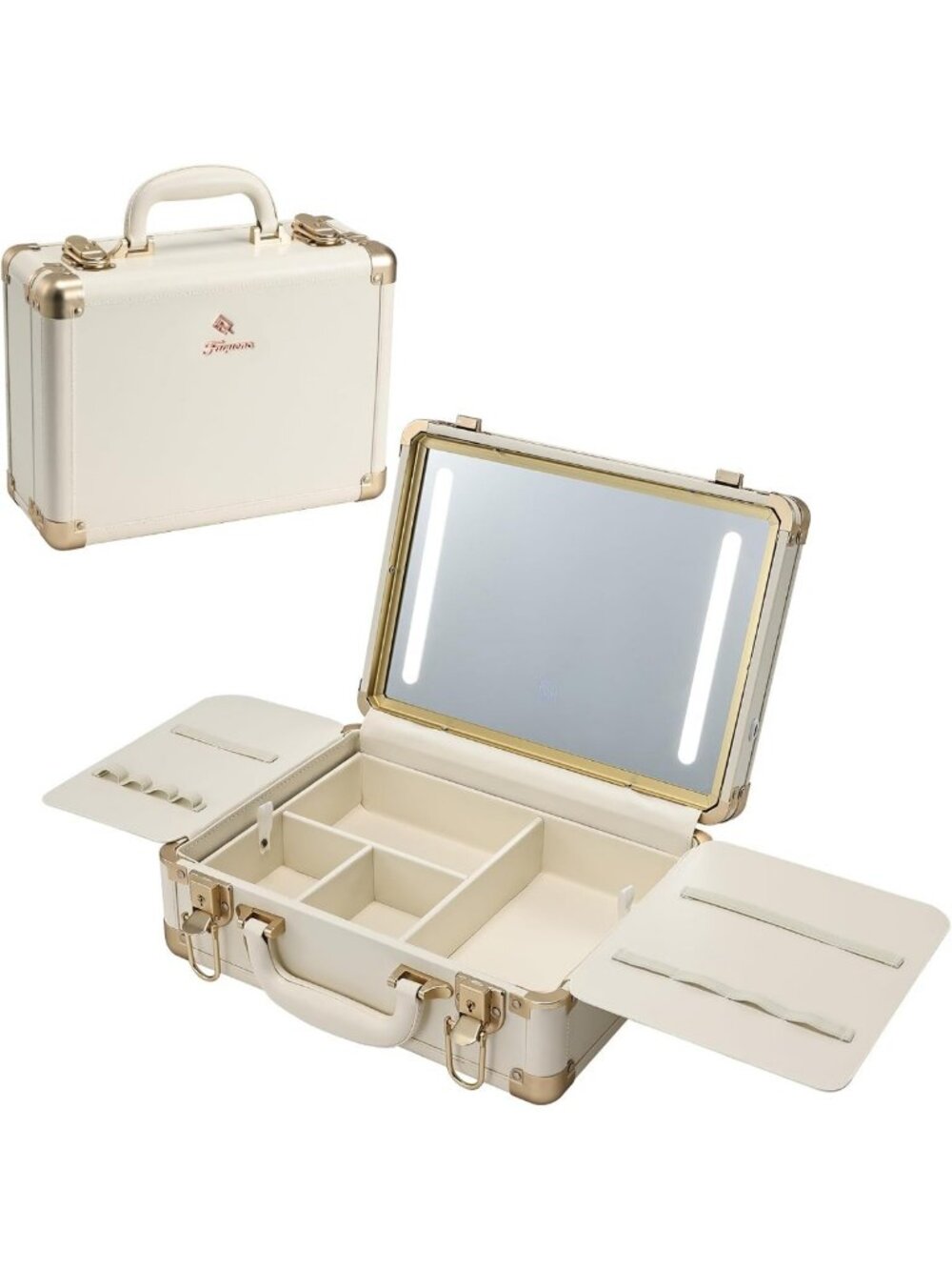 Lighted Makeup Case with Detachable Tray, Vegan Leather, LED Mirror, Travel